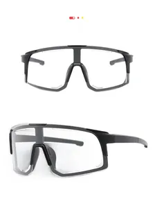 Dual view of cycling glasses featuring black translucent frames and clear PC lenses