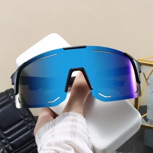 Outdoor cycling sunglasses with blue-purple gradient lens and black semi-rimless frame