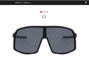 Detail view of model C1 matte black sports sunglasses with wide wraparound grey lenses