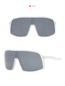 Front and side view of sporty white shield sunglasses with dark lenses for cycling