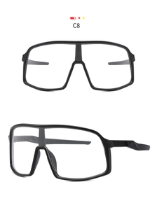 Front and side view of black oversized sports sunglasses with non-slip textured temples
