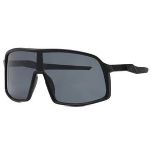 Matte black oversized sports sunglasses with single-piece grey lens for outdoor cycling