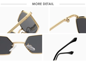 Detail showing precise metal hinges and adjustable nose pads on gold sunglasses