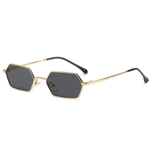 Classic retro hexagonal metal sunglasses with golden frame and dark grey lenses