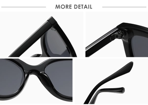 Close-up of cat eye sunglasses showing durable metal hinges and comfortable nose pads