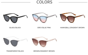 Multiple color variations of cat-eye sunglasses including tortoiseshell and gradient lenses