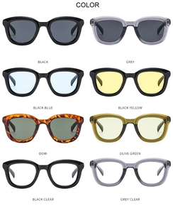 Matrix display of round frame sunglasses in 8 varied colors and classic retro styles