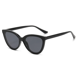 Classic black oversized cat-eye sunglasses for women with dark grey lenses in retro style