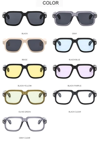 Grid layout showing nine colorful frame and lens options for oversized square sunglasses
