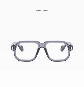 Detail view of transparent grey square frames with reinforced hinges and anti-slip texture
