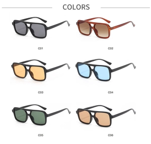 Collection of six classic square frame double bridge sunglasses in various lens colors