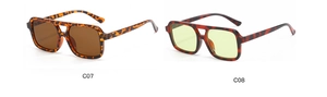 Detail view of retro square double-bridge sunglasses in C07 and C08 tortoiseshell colors