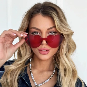 Heart Sunglasses Rimless Monobloc Plastic Trendy Retro Candy Color UV Protection Party Festival Beach Women