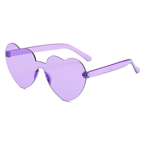 Fashionable rimless purple heart-shaped sunglasses with a sleek one-piece design