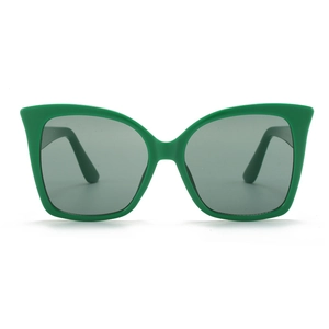 Retro oversized square cat-eye sunglasses with vibrant green frames and dark grey lenses