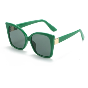 Square oversized sunglasses with glossy dark green frame and golden metal accents