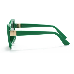 Stylish oversized square green sunglasses with retro frames and gold metal hinges