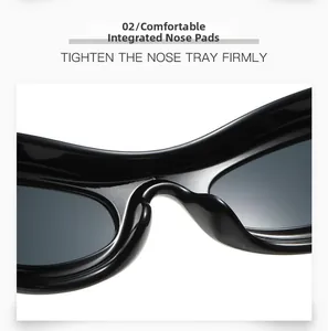 Detail shot of the comfortable integrated nose pads on black Y2K punk style sunglasses