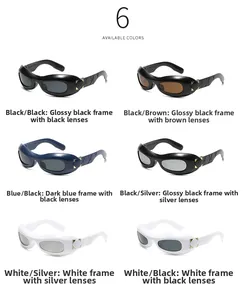 Detail view of Y2K sunglasses collection featuring oval wrap frames and quilted temples