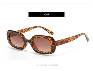 Detailansicht der ovalen Sonnenbrille Modell C07 mit Leo-Muster und schmalen Bügeln