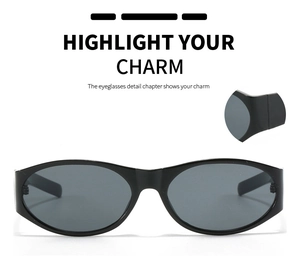 Vue détaillée de la monture de lunettes de soleil ovale noire avec charnière solide
