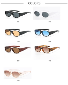 Vue détaillée de lunettes de soleil ovales rétro en sept coloris avec verres dégradés