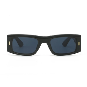 Lunettes de soleil rectangulaires noires classiques avec rivets dorés pour hommes et femmes