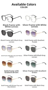 Grid view of vintage metal polygon sunglasses with retro side shields in various lens colors
