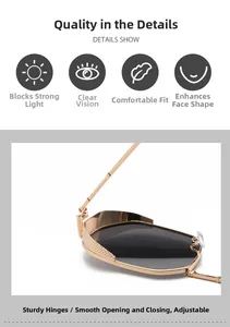 Detailed macro view of the gold metal frame hinges and textured arm of polygon sunglasses