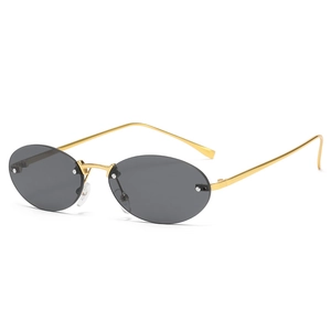 Occhiali Da Sole Ovali Senza Montura Retro Vintage Protezione UV400 Montatura In Metallo Lente PC Stile Urbano Per Uomo Donna
