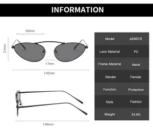 Detailed size chart for oval punk sunglasses showing dimensions and technical specifications