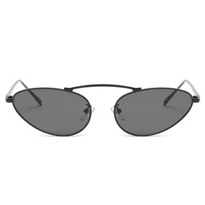 Modern oval punk sunglasses with thin black metal frames and retro bridge design