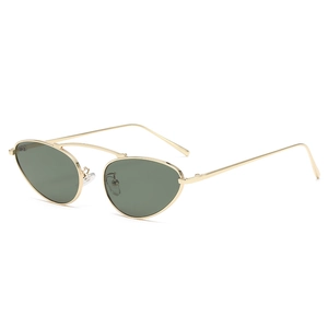 Retro punk oval metal sunglasses with slim gold frame and dark green lenses for unisex style