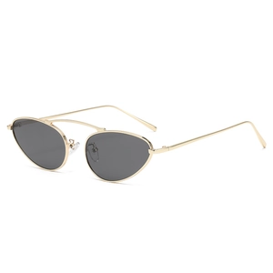 Retro punk oval metal sunglasses with sleek gold frame and double bridge structure