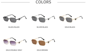 Close-up of retro metal sunglasses with unique triangle temple accents in five colors