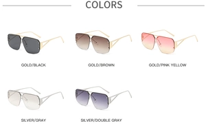 Detailed view of color options for square metal frame sunglasses with cutout temples