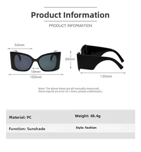 Tableau détaillé des tailles pour lunettes de soleil avec mesures de monture PC et poids