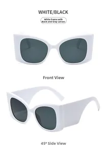 Vues de face et de côté à 45 degrés des lunettes de soleil œil de chat blanches