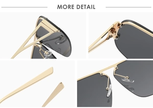 Detailed view of golden metal frame sunglasses with adjustable silicone nose pads