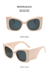 Détails de lunettes de soleil papillon surdimensionnées à branches larges en beige