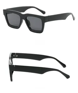 Detailed side and back view of classic black square sunglasses with thick frames