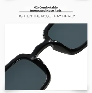 Detail of integrated nose pads on black square frame sunglasses for pressure-free wear