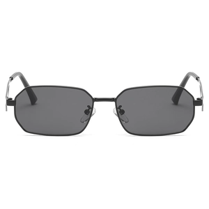 Retro small metal frame sunglasses with vintage triangular temples and dark lenses