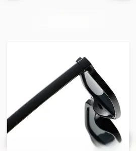 Macro detail of glossy black square sunglasses frame showing sturdy hinge construction