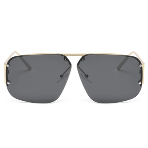 Fashionable oversized square pilot sunglasses with gold metal frame and dark grey lenses