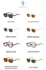 Collage of square frame sunglasses in eight vintage colors with diverse lens tints