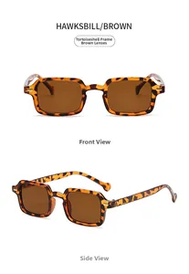 Front and side view of retro rectangle tortoiseshell sunglasses with brown lenses