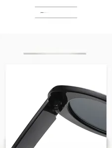 Detail view of the strong hinge design on wide-leg oval sunglasses in black finish