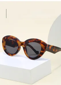 Detailed view of vintage tortoiseshell sunglasses with dark lenses on a geometric stand
