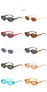 Collection of oval vintage sunglasses in ten colors including black, red and tortoiseshell